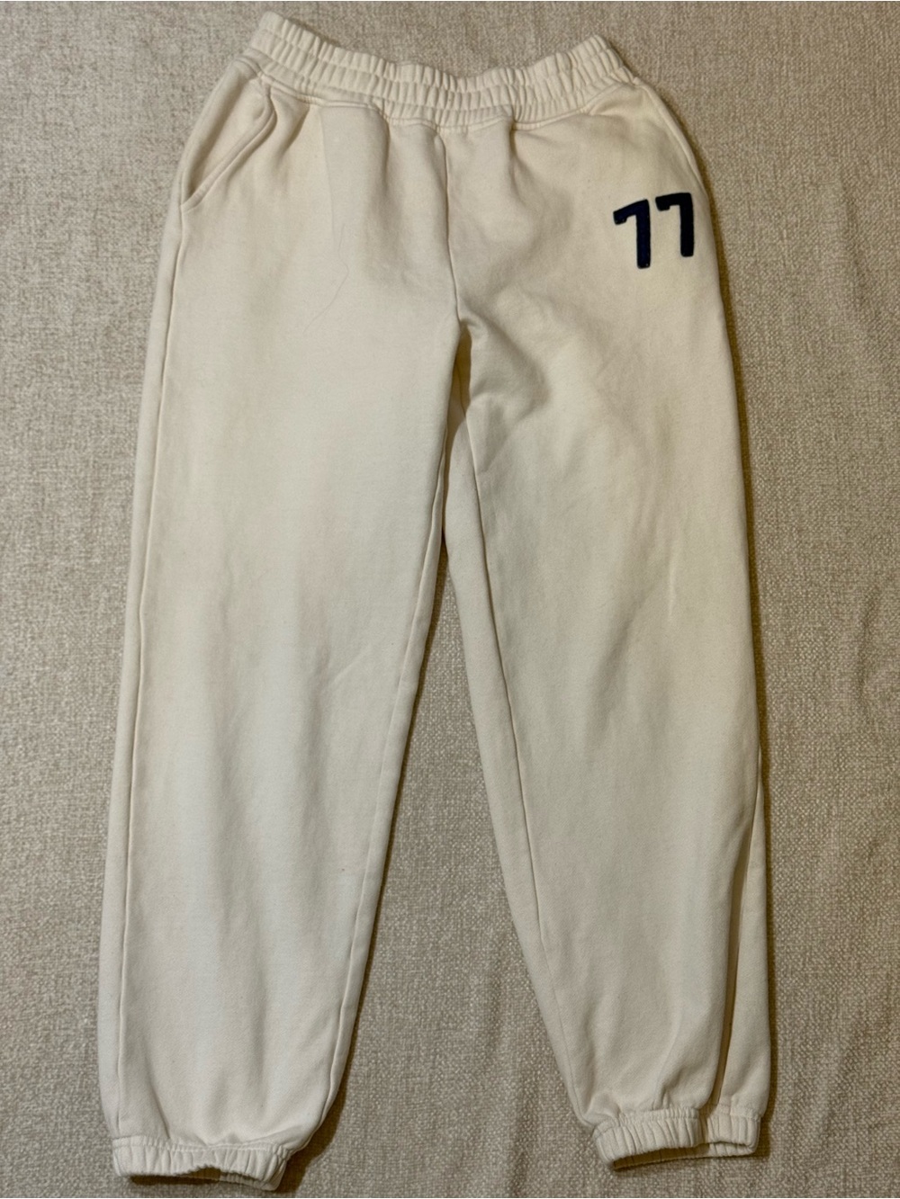 American Eagle 77 Sweatpants S Cream Y2K Varsity Fleece Joggers Vintage